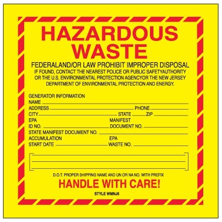 Bsc Preferred 6 x 6'' - ''Hazardous Waste - New Jersey'' Labels, 500PK BUY00038897